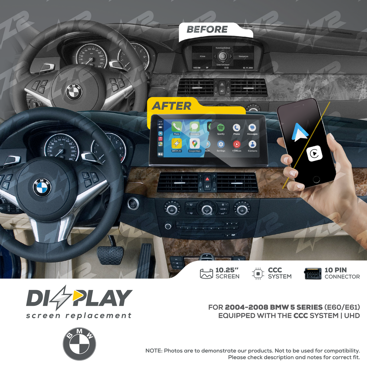 10.25" DIZZPLAY for BMW 5 Series (E60/E61) 2004-2008 equipped with the CCC* system - UHD ZZ2