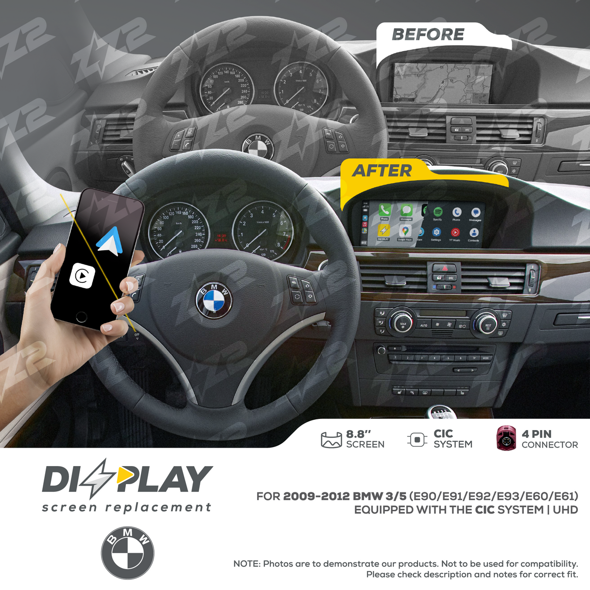 8.8" DIZZPLAY for BMW 3/5 (E90/E91/E92/E93/E60/E61) 2009-2012 equipped with the CIC* system - UHD ZZ2