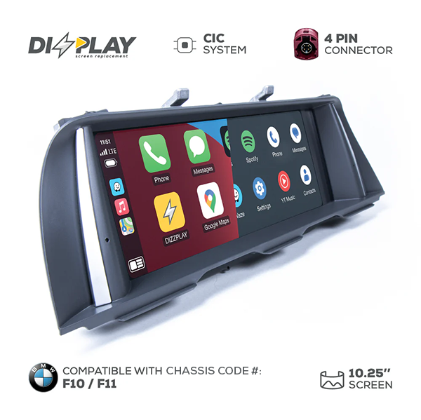 10.25" DIZZPLAY for BMW 5 series (F10/F11) 2011-2012 equipped with the CIC* system. ZZ2
