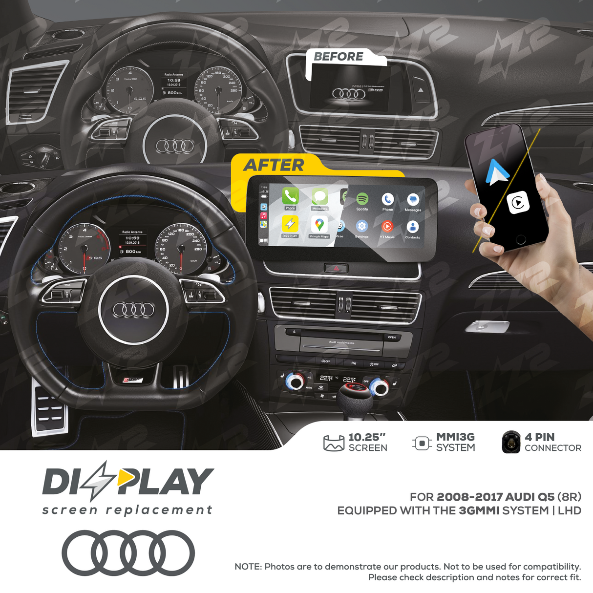 10.25" DIZZPLAY for AUDI Q5 (8R) 2008-2017 equipped with the 3G MMI system - LHD ZZ2