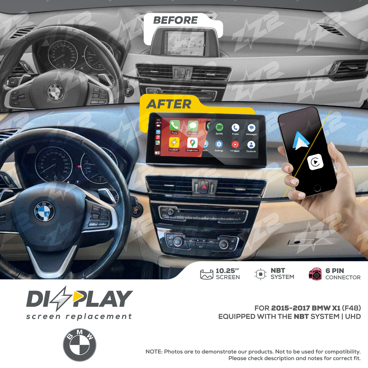 10.25" DIZZPLAY for BMW X1 (F48) 2015-2017 equipped with the NBT* system. ZZ2
