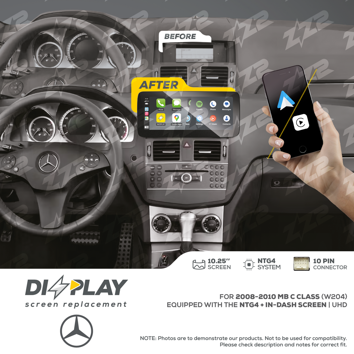 10.25" DIZZPLAY for MB C Class (W246) 2008-2010 equipped with the NTG4 + In-dash screen - UHD. ZZ2