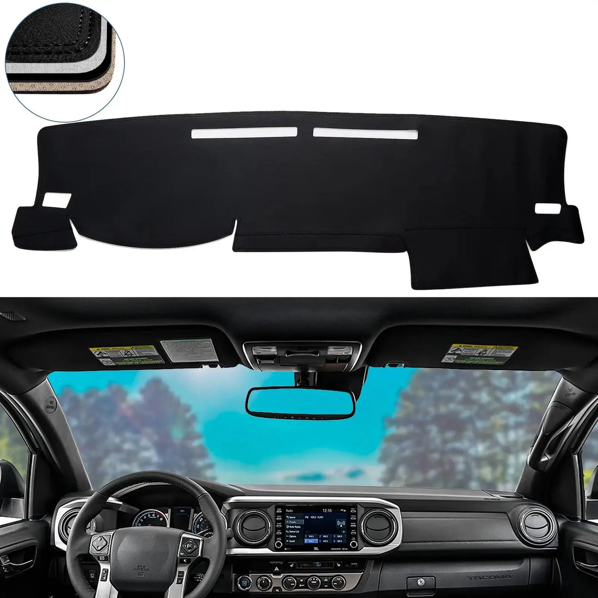 Dash Cover Mat for 2016-2021 Toyota Tacoma (Leather)