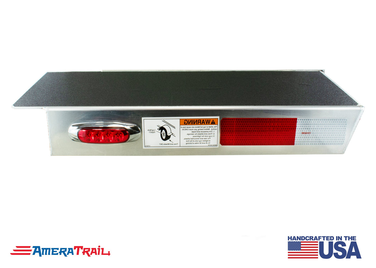 Deluxe Rear 22" / 28" STARBOARD Side Channel Trailer Step, Secures Fender, Includes Non-Skid Reflective Tape, and Led Light