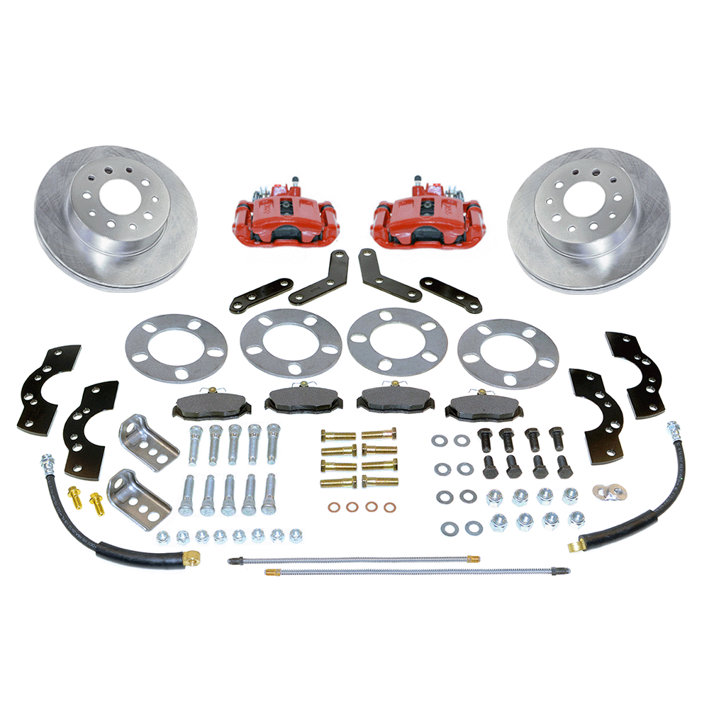 New Direct Fit Rear Drum to Disc Brake Conversion Kit W/Rotors. Red A155R