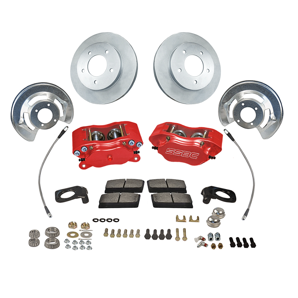 American Made Comp S 4-Piston Billet Aluminum Front Drum to Disc Brake Conversion Kit W/Rotors. Red W120-22R