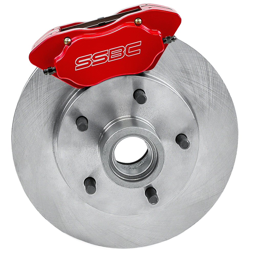 American Made Comp S 4-Piston Billet Aluminum Front Drum to Disc Brake Conversion Kit W/Rotors. Red W120-22R