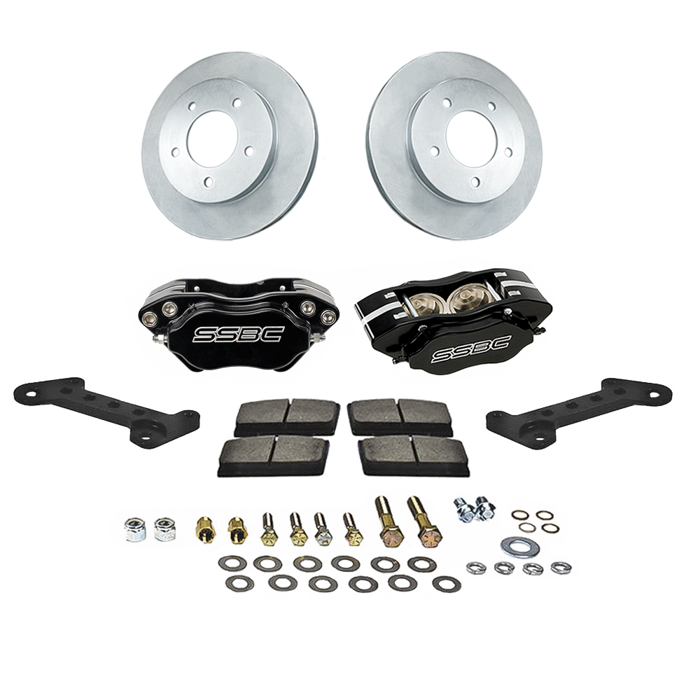 American Made Comp S 4-Piston Billet Aluminum Front Disc Brake Kit W/DS Rotors. Black W123-24BK