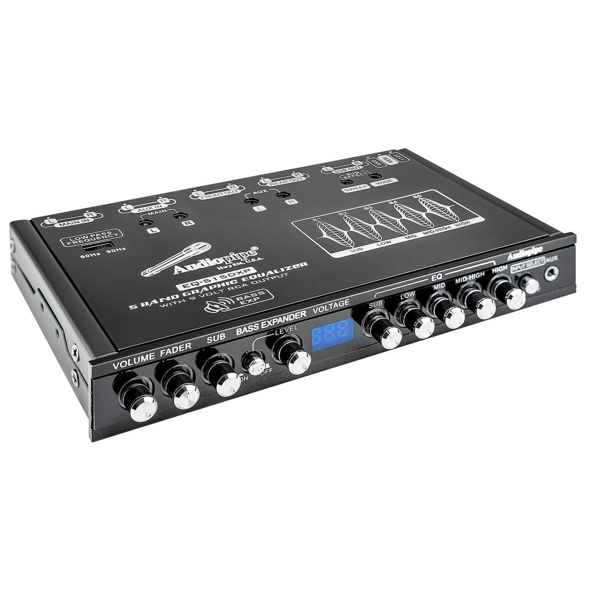 Audiopipe 5 Band Graphic Equalizer with 9 Volt RCA Output (EQ-515DXP) Audiopipe