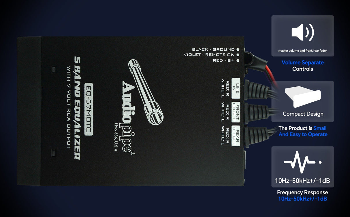 5 Band Graphic Equalizer with 7 V Line Driver (EQ-57MOTO) Audiopipe