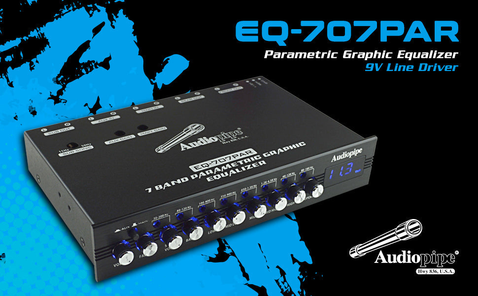 Audiopipe 7 Band Parametric Graphic Equalizer with 9V Line Driver (EQ-707PAR) Audiopipe