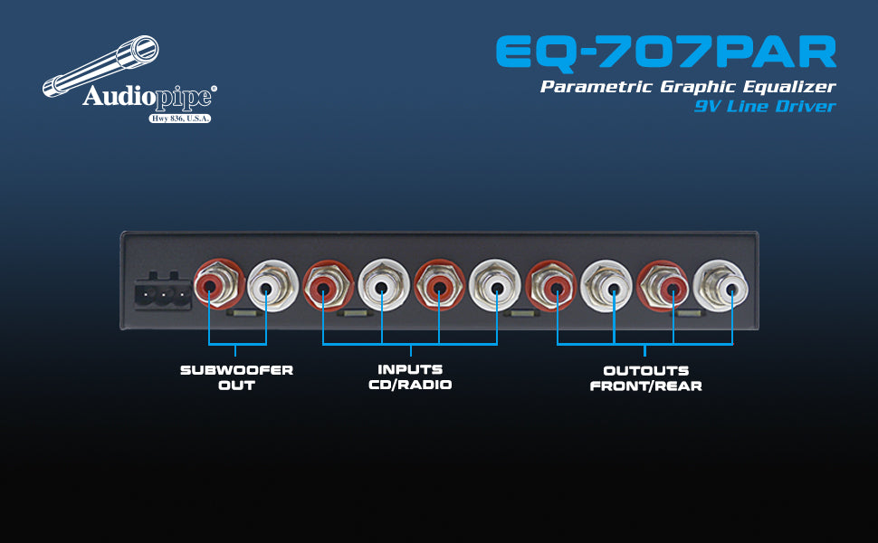 Audiopipe 7 Band Parametric Graphic Equalizer with 9V Line Driver (EQ-707PAR) Audiopipe