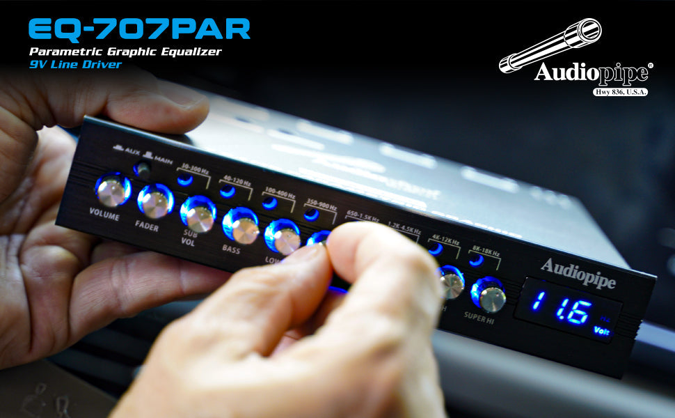Audiopipe 7 Band Parametric Graphic Equalizer with 9V Line Driver (EQ-707PAR) Audiopipe