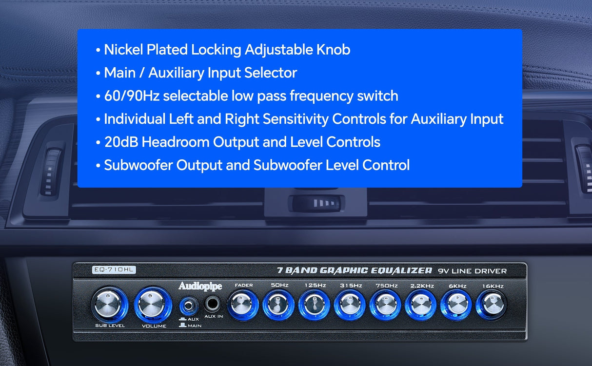 Audiopipe 7 Band Graphic Equalizer with Hi/Lo 9V Line Driver (EQ-710HL) Audiopipe