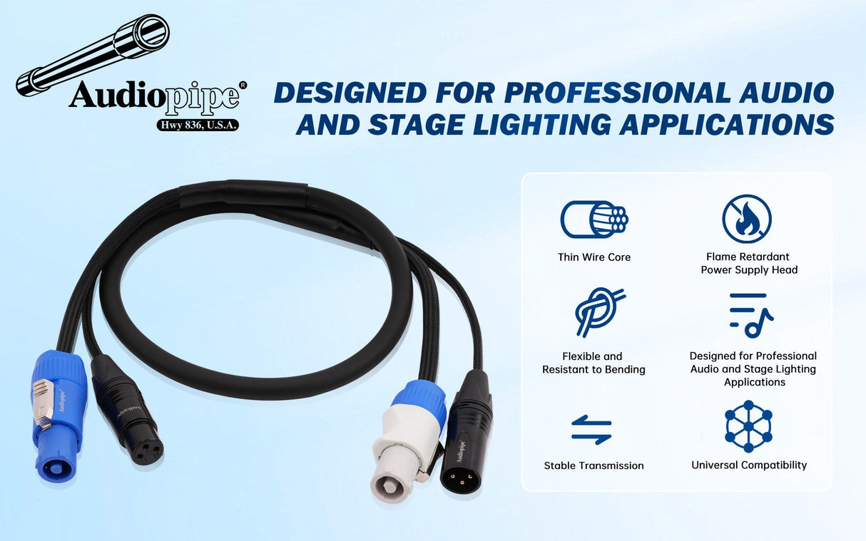 3Ft DMX Extension Cable with Power and XLR Connectors (EX-PWC-DMX-3) Audiopipe