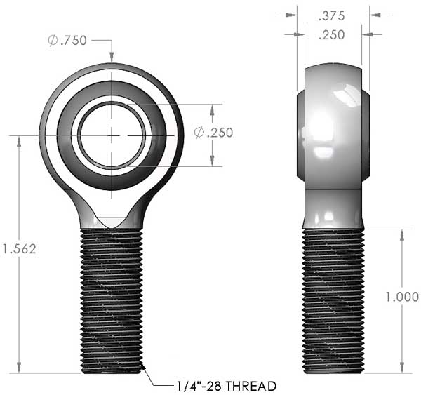 Economy 1/4 x 1/4-28 Left Hand Thread Heat Treated Heim Joint