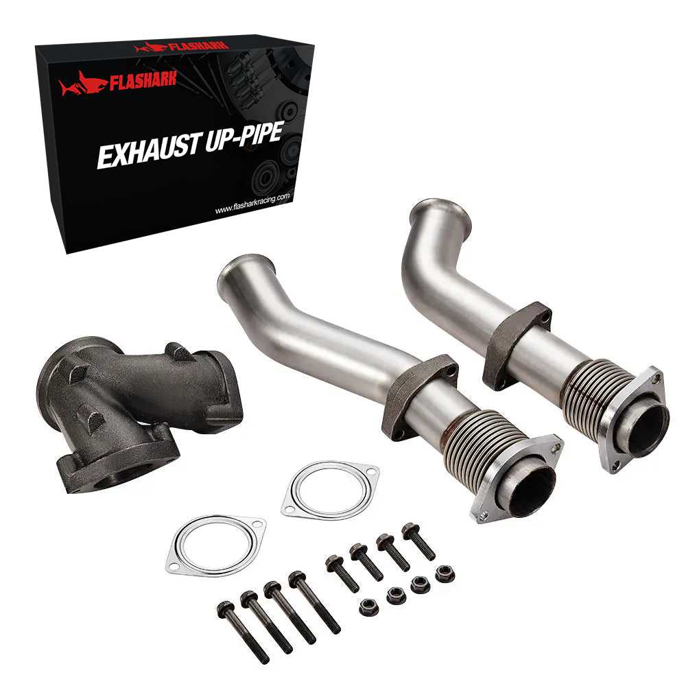 Exhaust Up-Pipe for 1999.5-2003 7.3L Ford Powerstroke Turbo Pedestal Ebp Valve 5+5 Wheel & Up Pipes Flashark