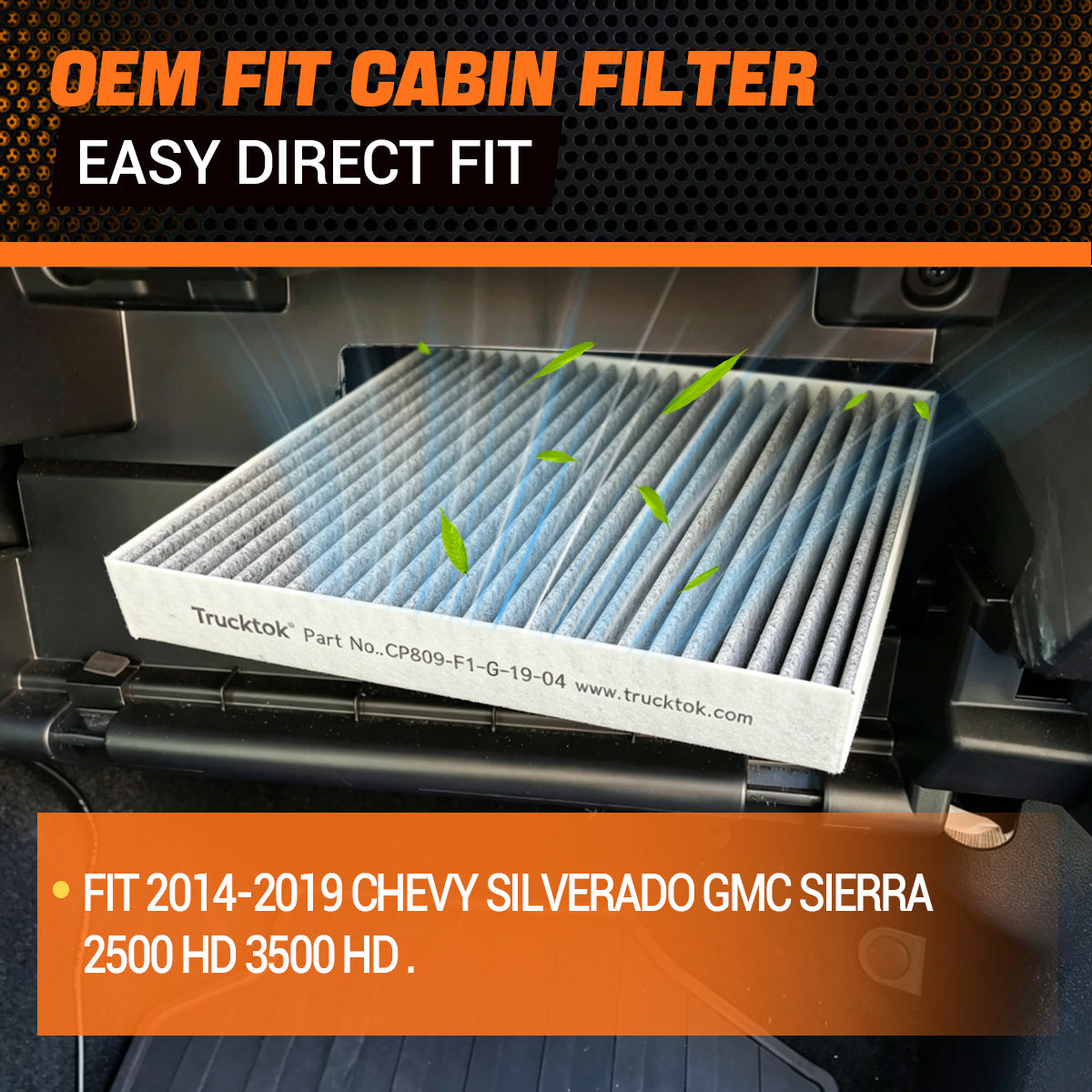 Trucktok 2014-2019 Silverado Sierra Cabin Air Filter Replaces CP809 23281440 TruckTok