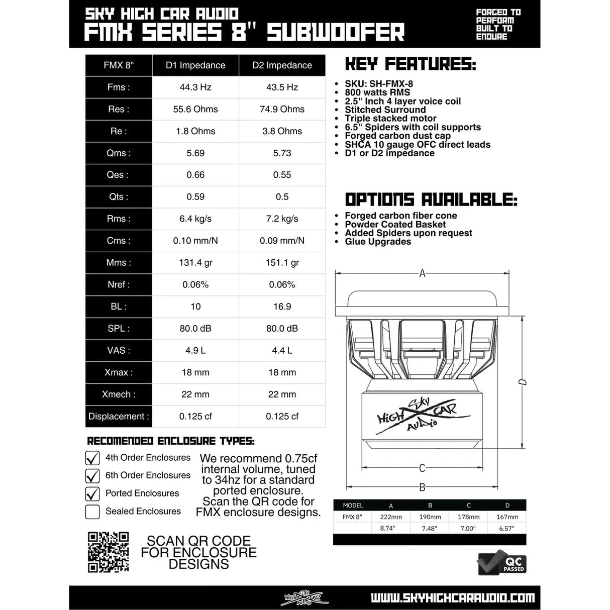 Sky High Car Audio FMX 8" 800W RMS Subwoofer DVC Sky High Car Audio