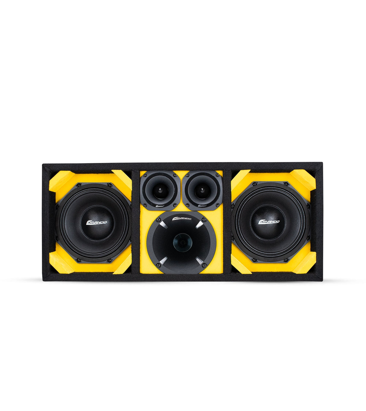 KTPON-208YELLOW / DUAL 8'' YELLOW/BLACK LOADED PORTED BOX (Tweeters + Driver) Comando Audio Inc.