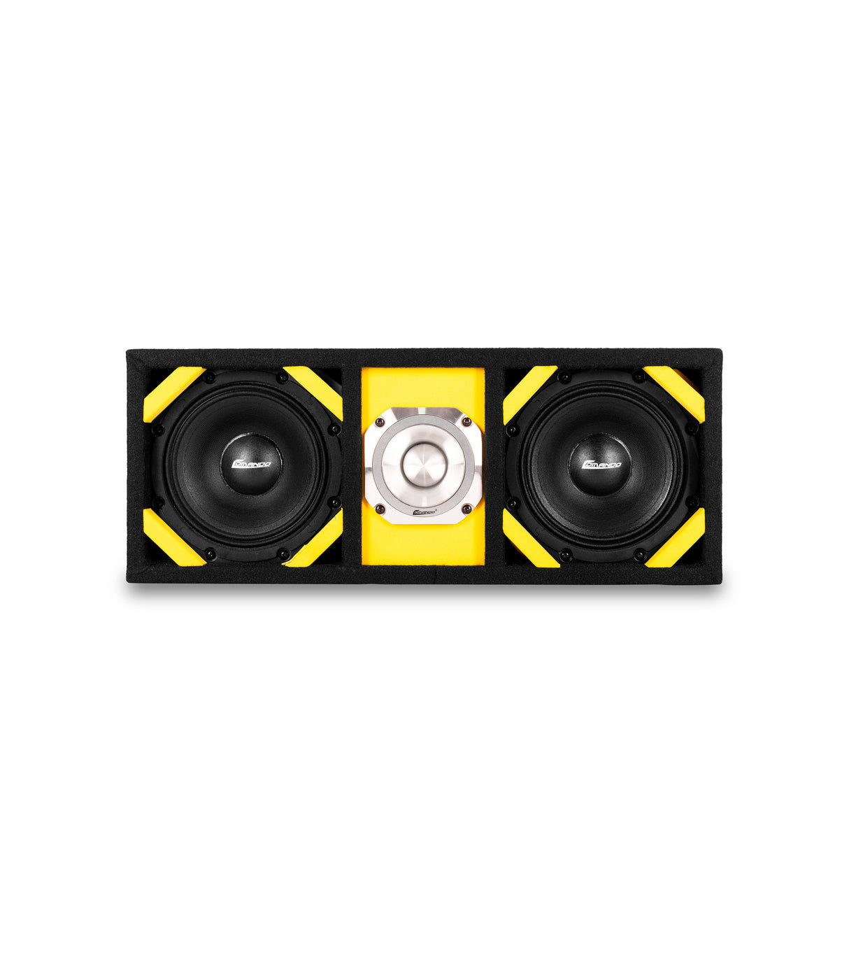 KTPONV2-206YELLOW / DUAL 6" YELLOW LOADED PORTED BOX + 1 TWEETER Comando Audio Inc.