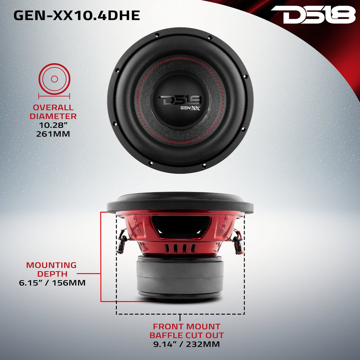 GEN-XX 10" High Excursion Subwoofer Double Stacked Magnets 500 Watts Rms DVC 4-Ohm