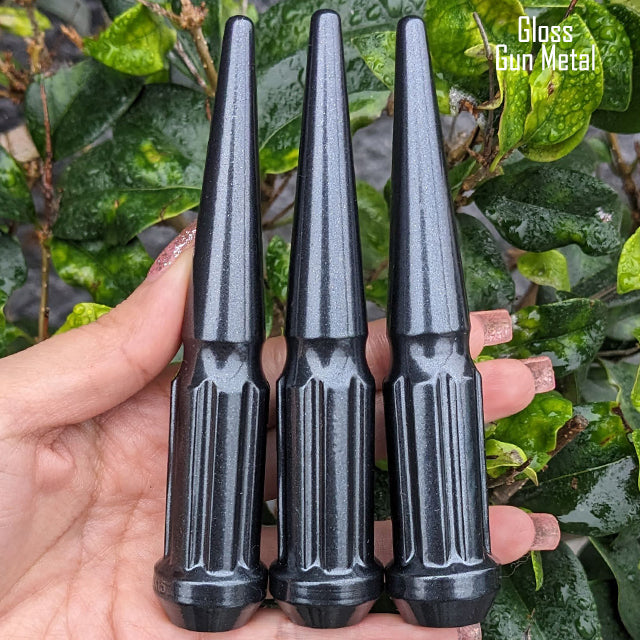 32 Pc 14x1.5 7-Spline Spike Lug Nuts 4.5" Tall - Powder Coated + Key Socket