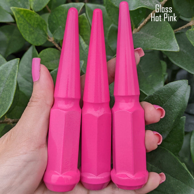 24 Pc 14x1.5 Spike Lug Nuts 4.5" Tall - Powder Coated - Various Colors