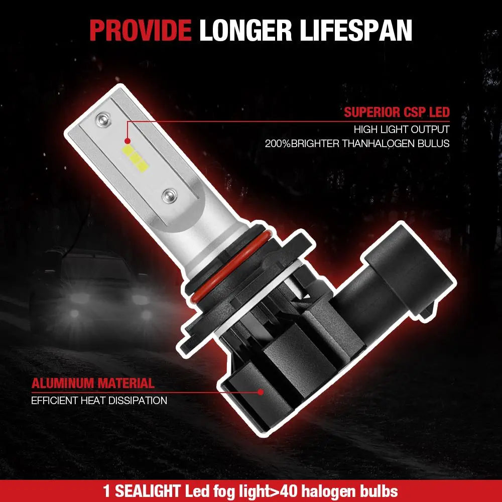 H10/9140/9145 LED Fog Lights Bulb 40W 6500K 6000LM White 2Pcs