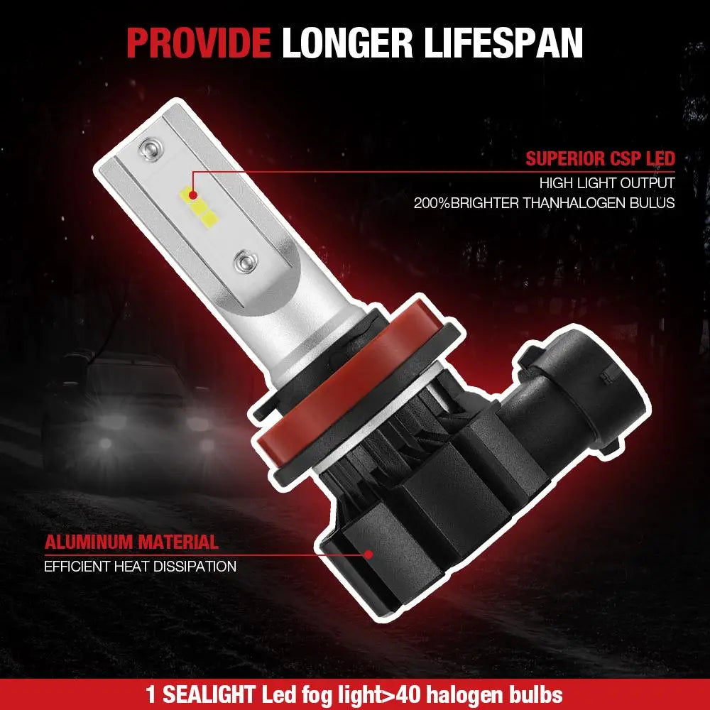 XF1 H11/H8/H16 LED Fog Light Bulbs 40W 6000LM 2Pcs