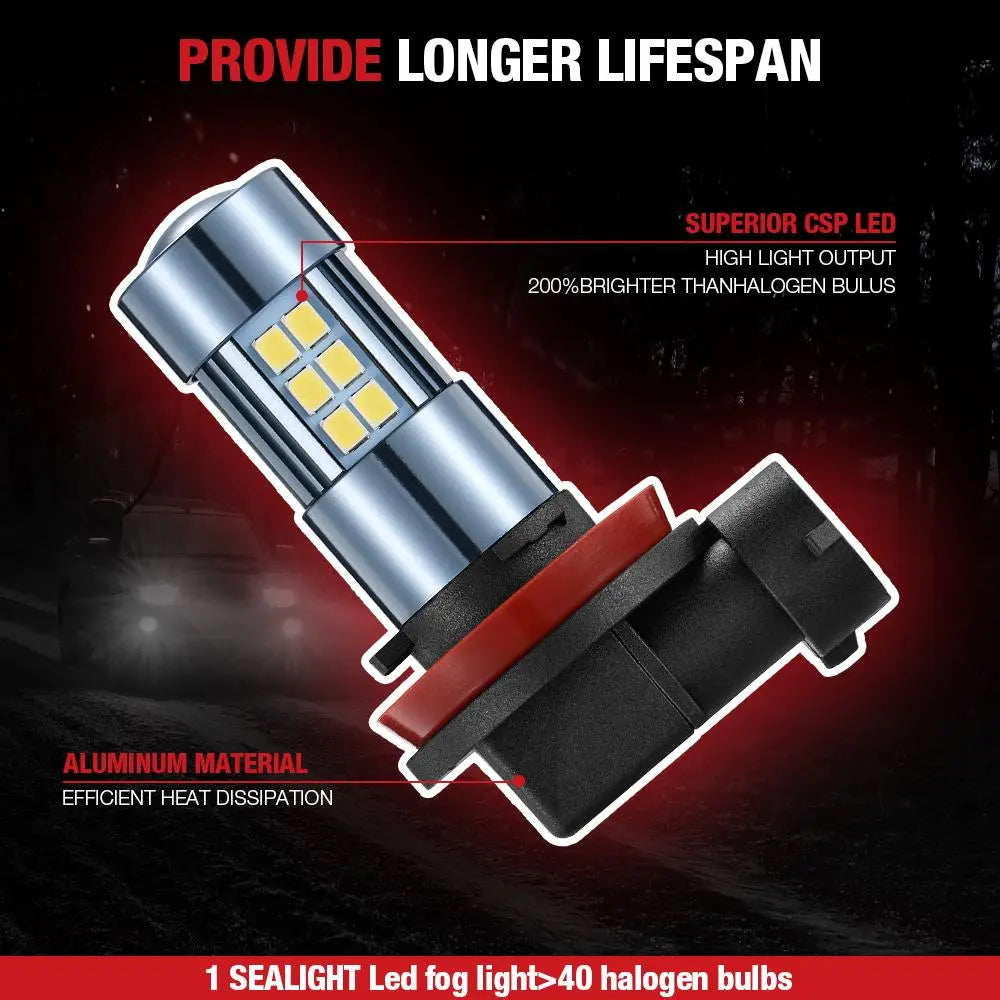 F1 H11/H8/H16 LED Fog Light Bulbs 6000K 4000LM White 2Pcs for Toyota Camry, Honda Accord, and More Flashark