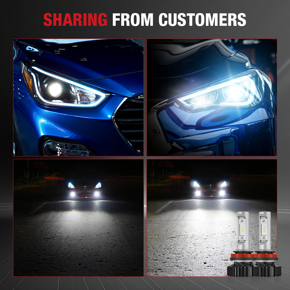 H11 9005 240W 6500K 14000LM White IP68 LED Headlight Bulbs 2Pcs
