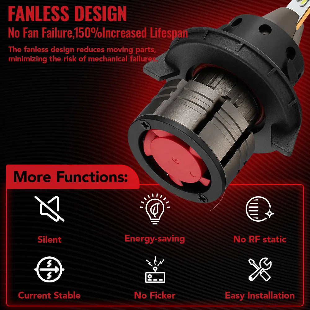 H13/9008 LED Headlight Bulbs 60W 6500K 18000LM White Dual-function 2Pcs Flashark