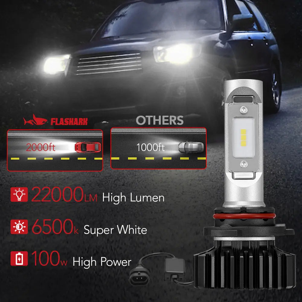 S7 9006/HB4 100W 6500K 22000LM White IP68 LED Headlight Bulbs 2Pcs Flashark