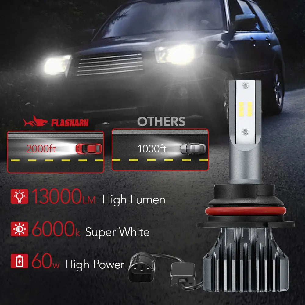 S1 9004/HB1 60W 6000K 13000LM White IP67 LED Headlight Bulbs 2Pcs