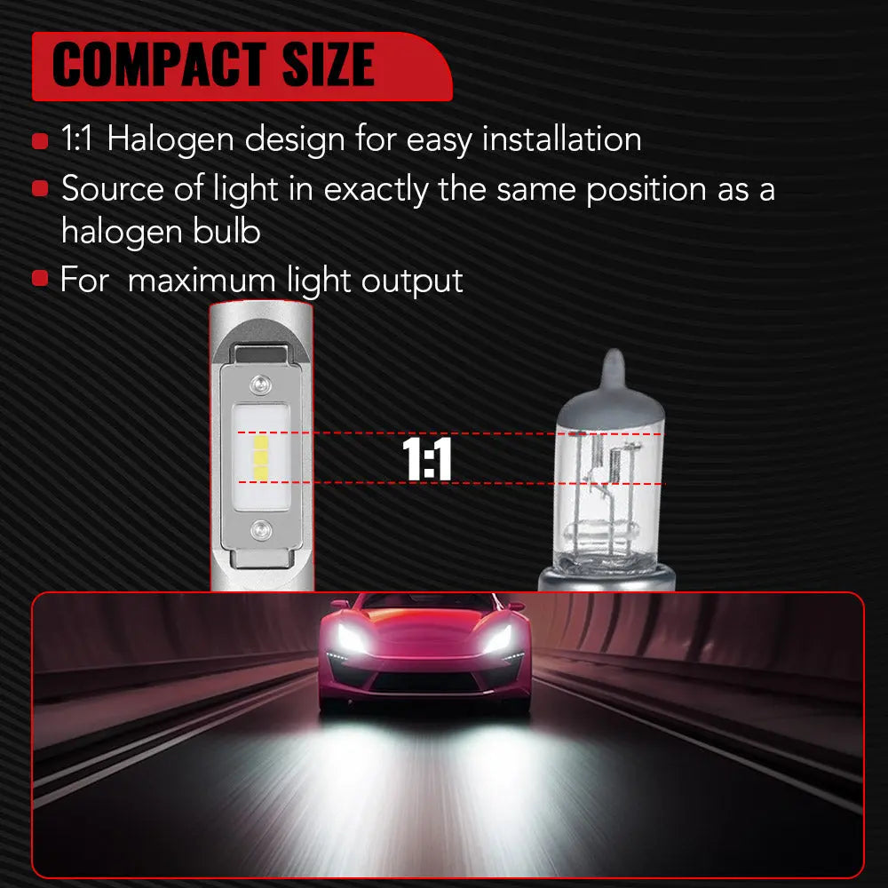 X1 9005/HB3 100W 6000K 14000LM White LED Headlight Bulbs 2Pcs