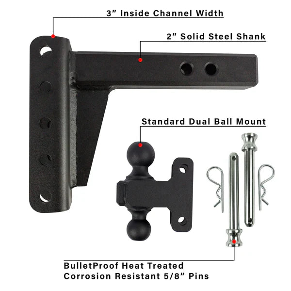 Heavy Duty 4” Drop/Rise Hitch 2" Box Steel Shank