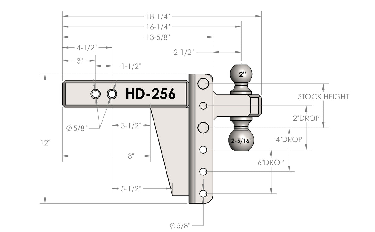 Bulletproof Heavy Duty 6” Drop/Rise Trailer Hitch 2.5" Box Steel Shank