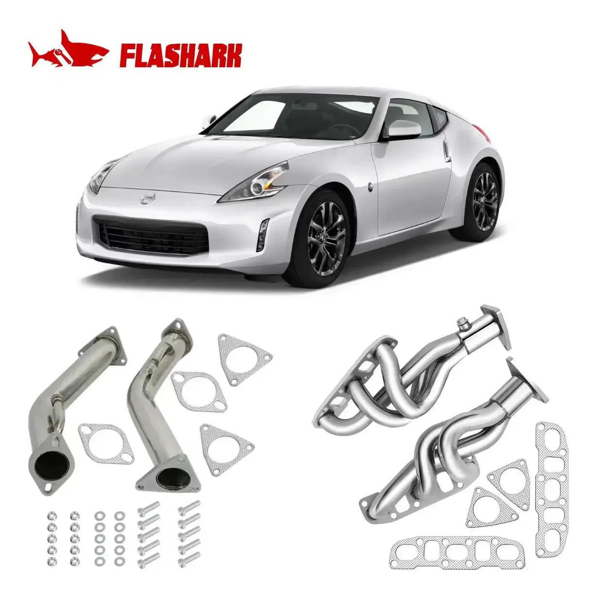 Exhaust Header/Downpipe Exhaust/Y Pipe Downpipe All-In-One Kit for 2009-2013 Nissan 370Z /Infiniti G37 G37X G37XS 3.7L Flashark