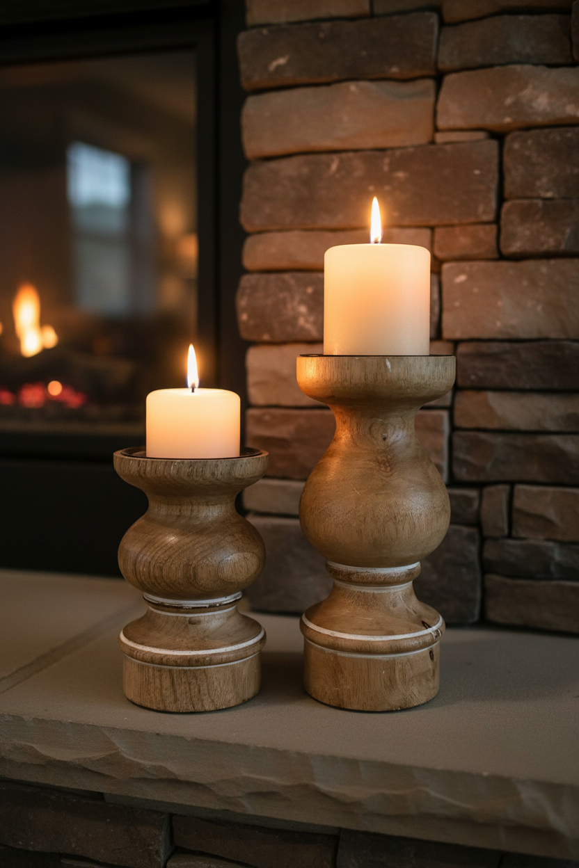 Mango wood candle pedestal KB Decor & More