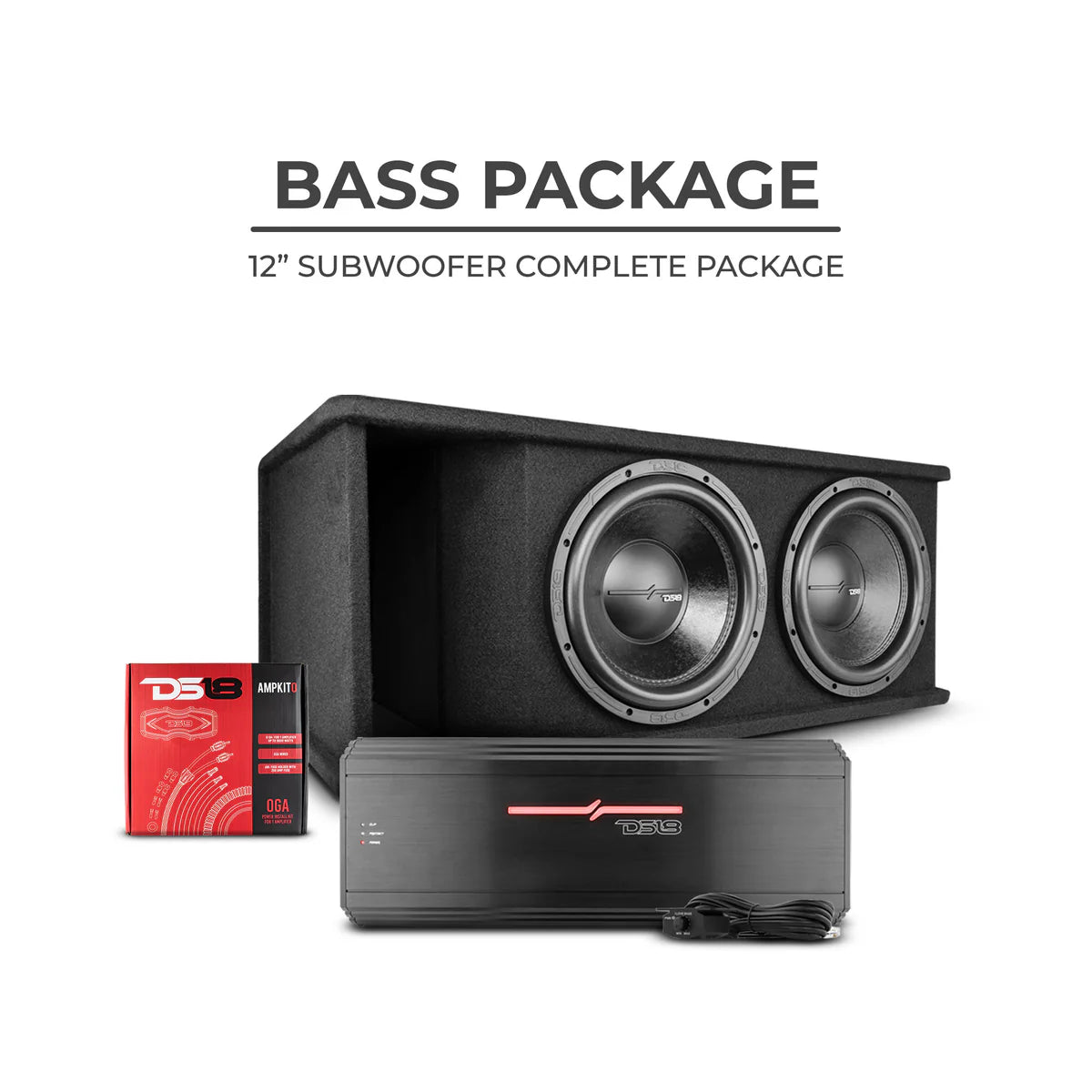 Pack de basses DS18 ZR212LD-PKG 2 x caissons de basses ZR12D4 12" dans un boîtier à évent 3200 watts avec amplificateur 1 canal de classe D ZR2000.1D et Ampkit0
