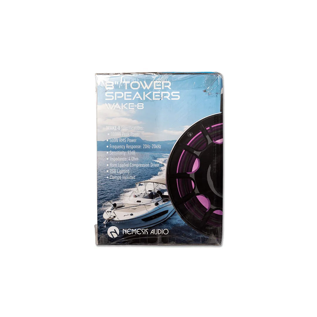 Nemesis Audio WAKE-8 8″ Marine Tower Speakers 500W RMS w/ RGB Lighting & Horn Loaded Drivers Nemesis Audio