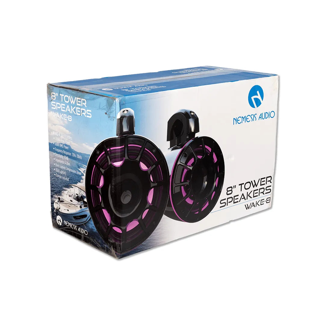 Nemesis Audio WAKE-8 8″ Marine Tower Speakers 500W RMS w/ RGB Lighting & Horn Loaded Drivers Nemesis Audio