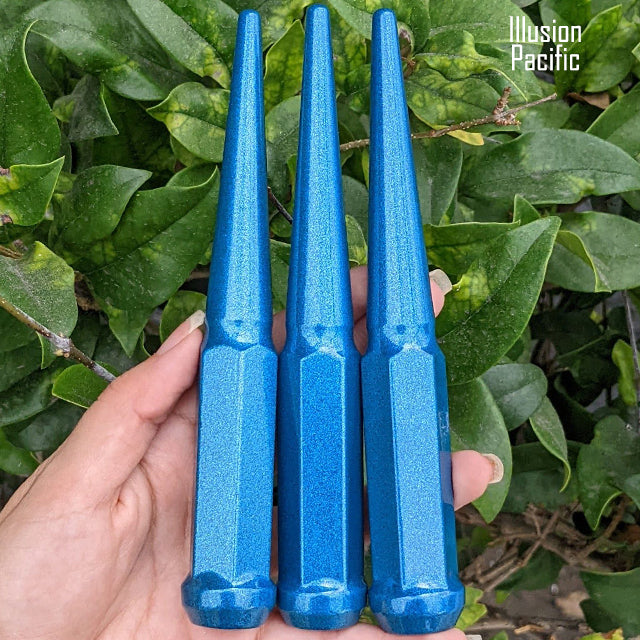 24 Pc 14x1.5 Spike Lug Nuts 6" Tall - Powder Coated - Various Colors