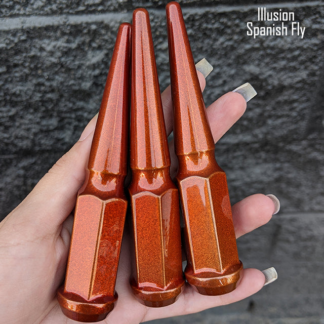 24 Pc 14x1.5 Spike Lug Nuts 4.5" Tall - Powder Coated - Various Colors