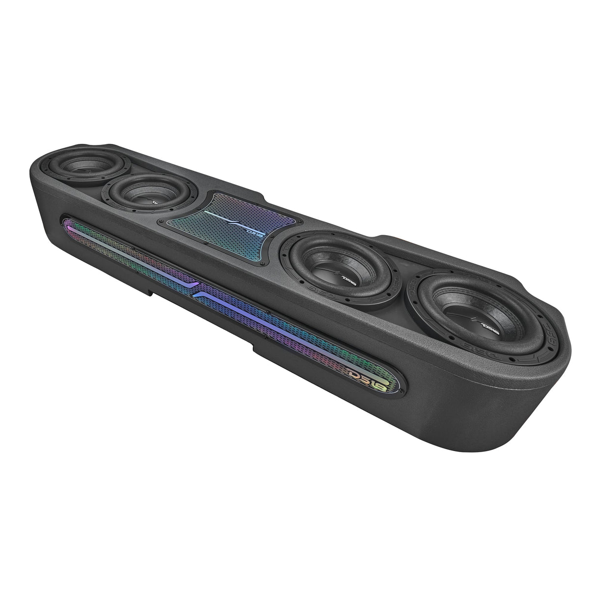 Jeep JT Gladiator Loaded Under Rear Seat Subwoofer Enclosure with 4 X 8" ZR8.2D, Leather Wrapped and Digital LED Lights | 1800 Watts RMS @ 1-Ohm DS18