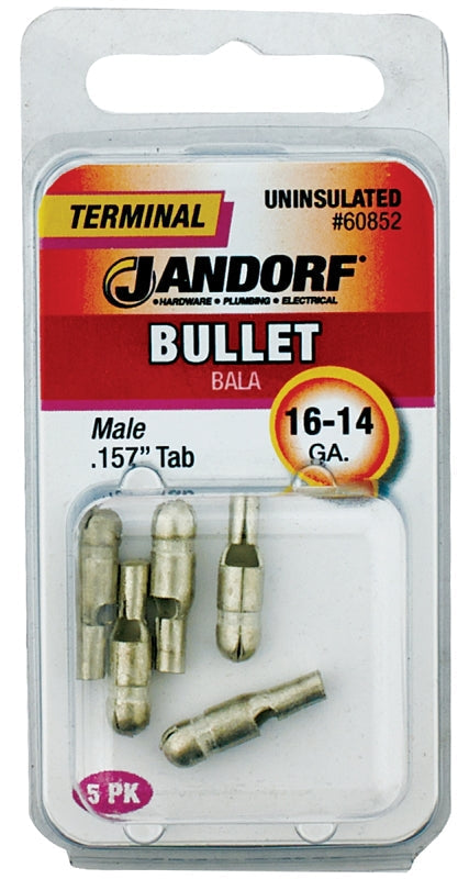 Jandorf Bullet Terminal, 600 V, 16 to 14 AWG Wire, Copper Contact, 5/PK #60852 Jandorf