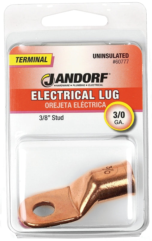 Jandorf Electrical Lug, 3/0 AWG Wire, 3/8 in Stud, Copper Contact, Brown #60777 Jandorf