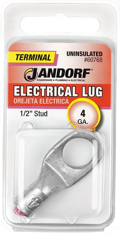 Jandorf Electrical Lug, 4 AWG Wire, Copper Contact, Tin Contact Coating, 1/2 in Stud #60768 Jandorf