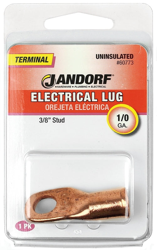 Jandorf Electrical Lug, 1/0 AWG Wire, 3/8 in Stud, Copper Contact, Brown #60773 Jandorf